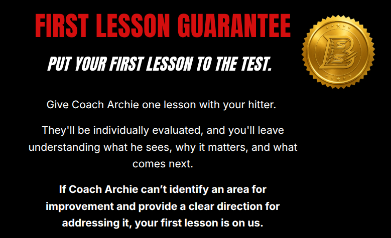 Silently Savage Baseball First Lesson Guarantee for individualized baseball hitting evaluation and instruction.