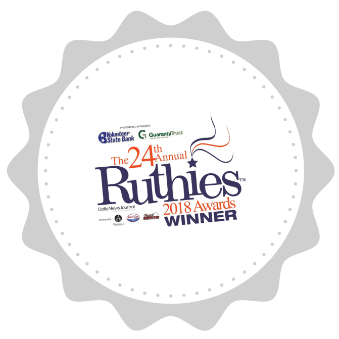 An award medal with the logo for the 24th annual Ruthaies 2018 Awards, indicating a winner, sponsored by Volunteer State Bank and Guaranty Trust.