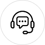 Icon of a headset with a speech bubble, representing customer service or communication.