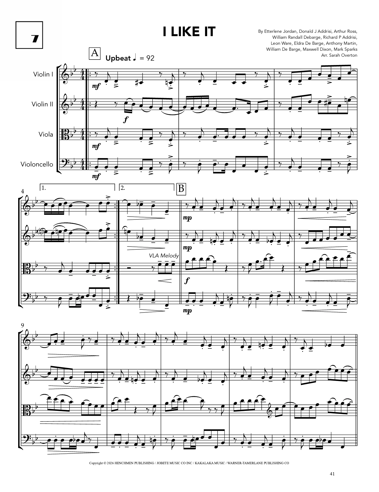I Like It Score - Arr. Overton
