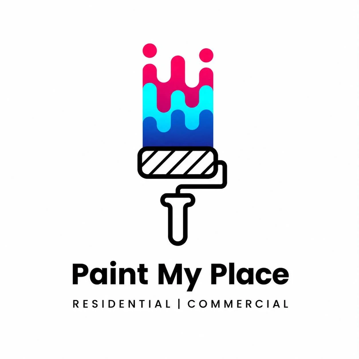 Logo of a paint roller with colorful paint dripping from it, above the text 'Paint My Place' and 'Residential | Commercial'