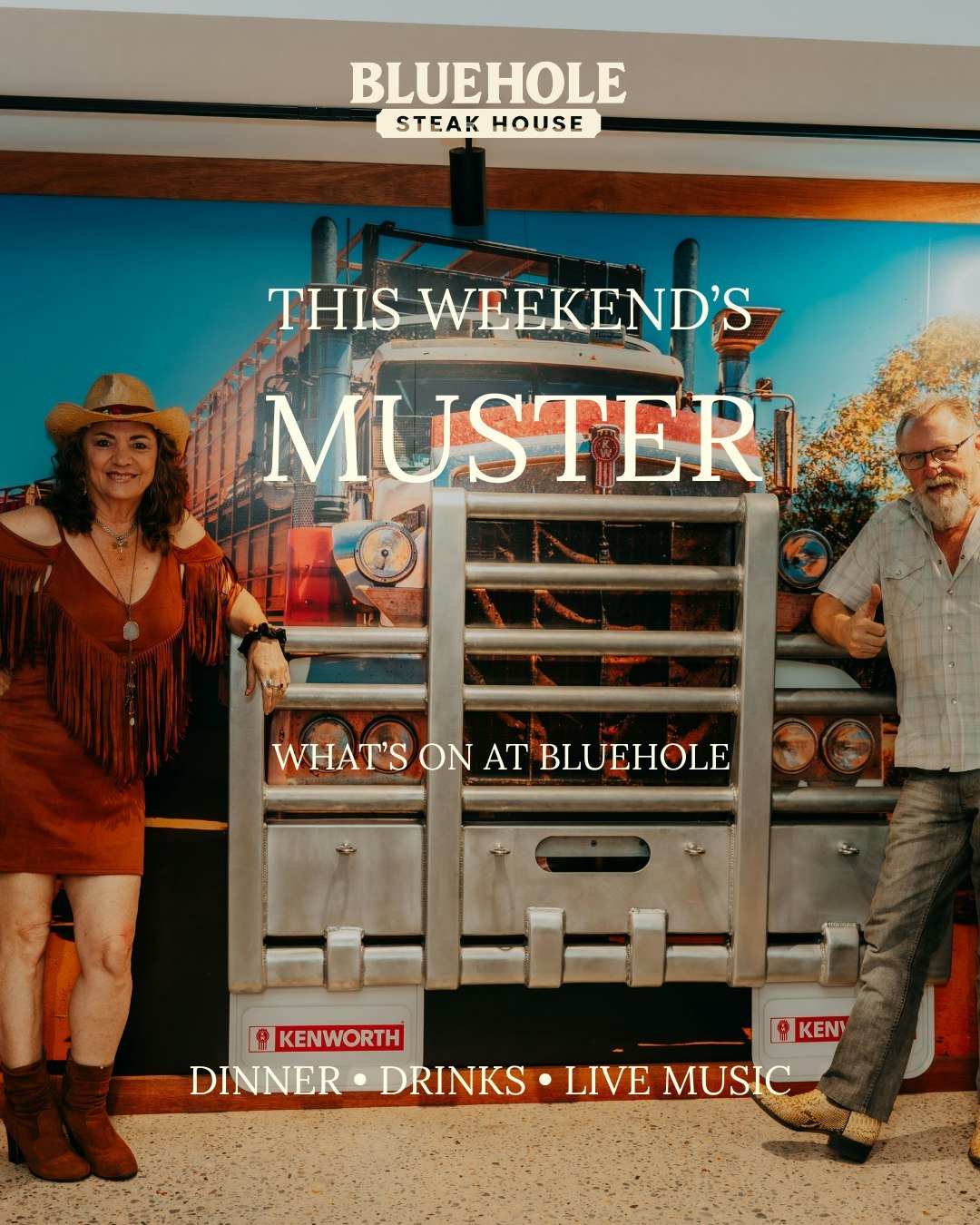 What&rsquo;s mustering at BlueHole this weekend? 🤠🥩🎶

Another weekend of live music is coming your way!

Friday 2nd | Megan Woods | 7:30pm&ndash;10:30pm
Saturday 3rd | Prayer | 7:30pm&ndash;10:30pm

Grab a steak, settle in and enjoy live music all