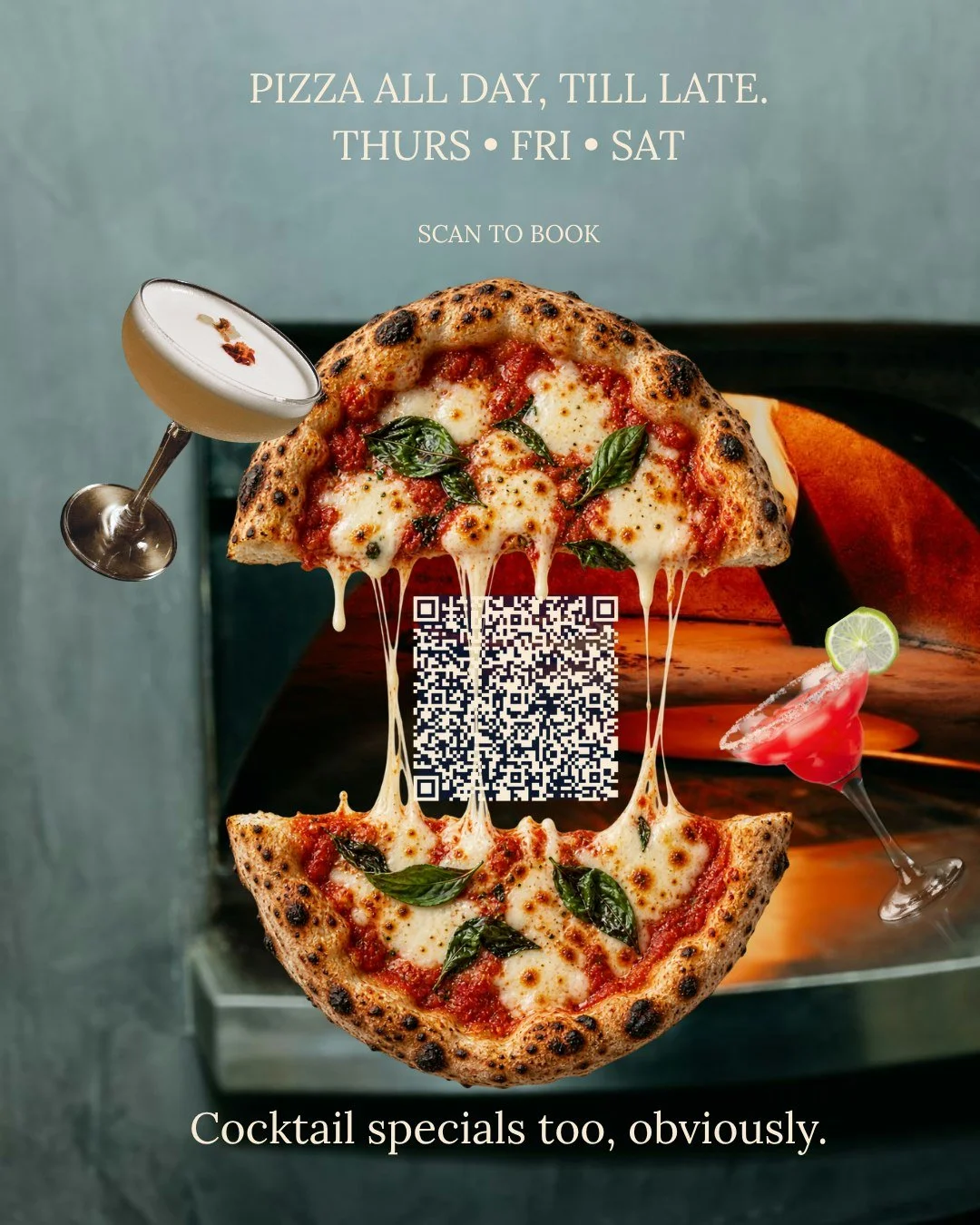 Send this to someone who owes you pizza &amp; cocktails 👀🍕🍸

Pizza all day, till late.

Thursday &bull; Friday &bull; Saturday

Cocktail specials too, obviously.

Scan to book your table or hit the link in bio.