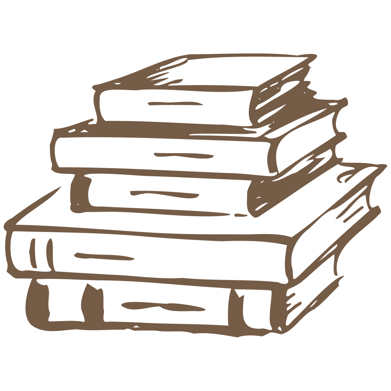 Stacked books drawn in brown on a black background.