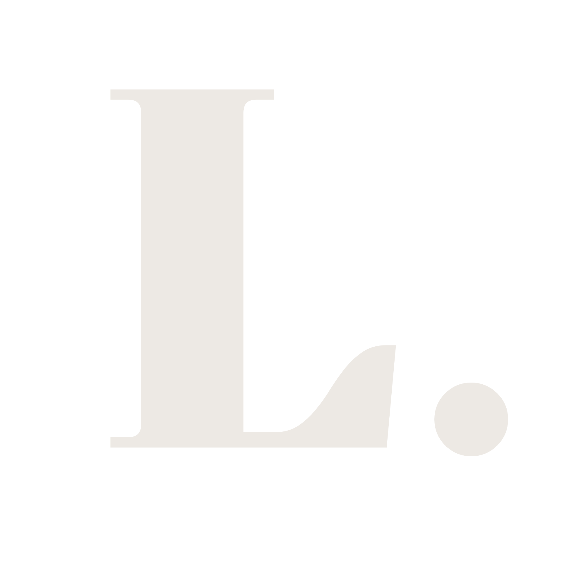 Black background with prominent white letter 'L' and stylized dot or comma symbol.