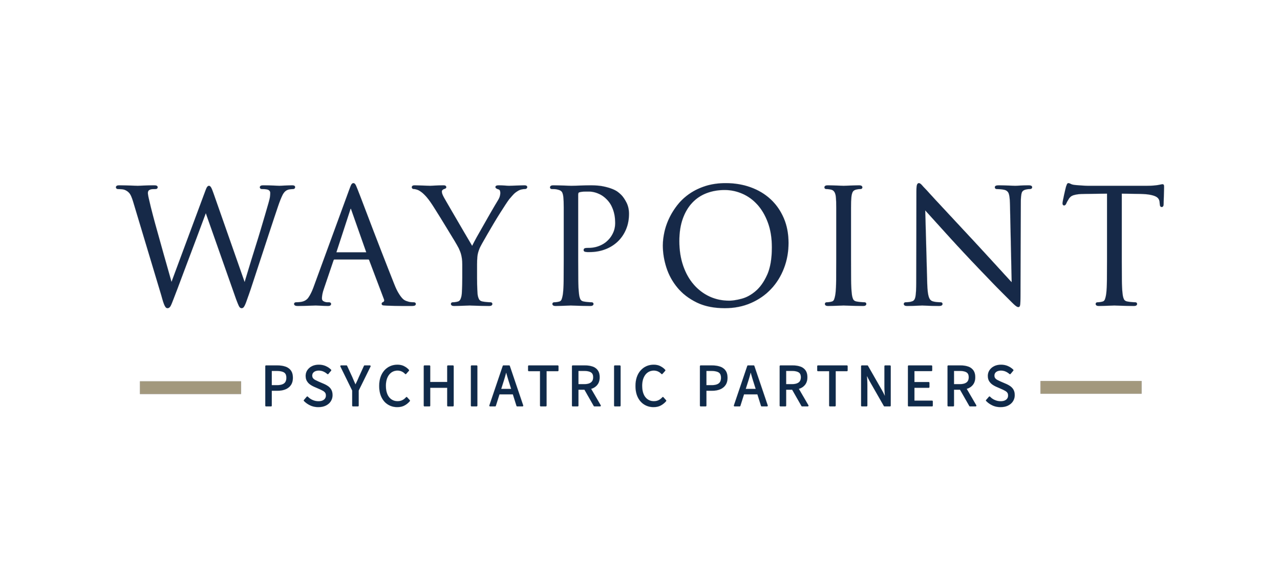Waypoint Psychiatric Partners logo with text in blue and beige on a black background.