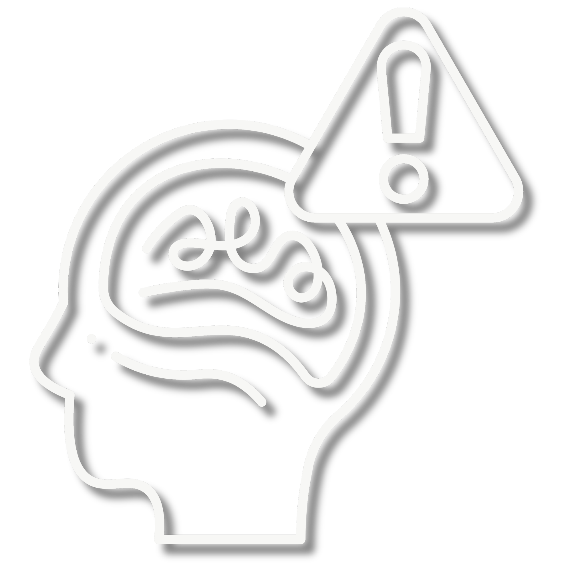 Outline of a human head with a warning triangle over the brain area, indicating caution or alertness showing ADHD condition.