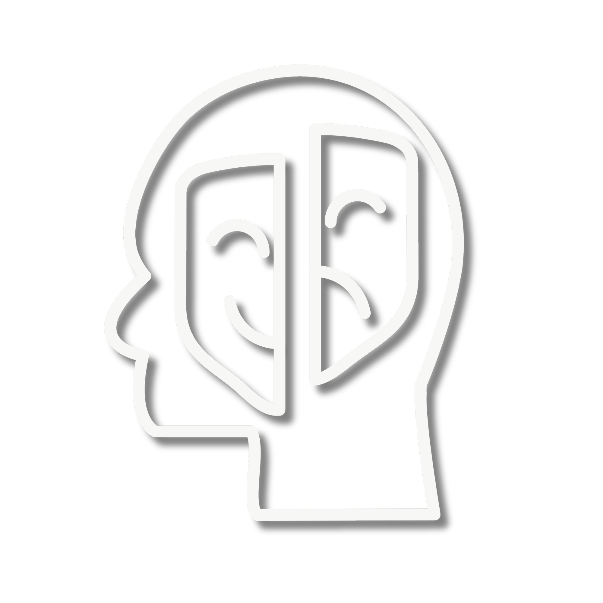 Line drawing of a human head in profile with a brain depicted inside, divided into two halves showing bipolar disorder.