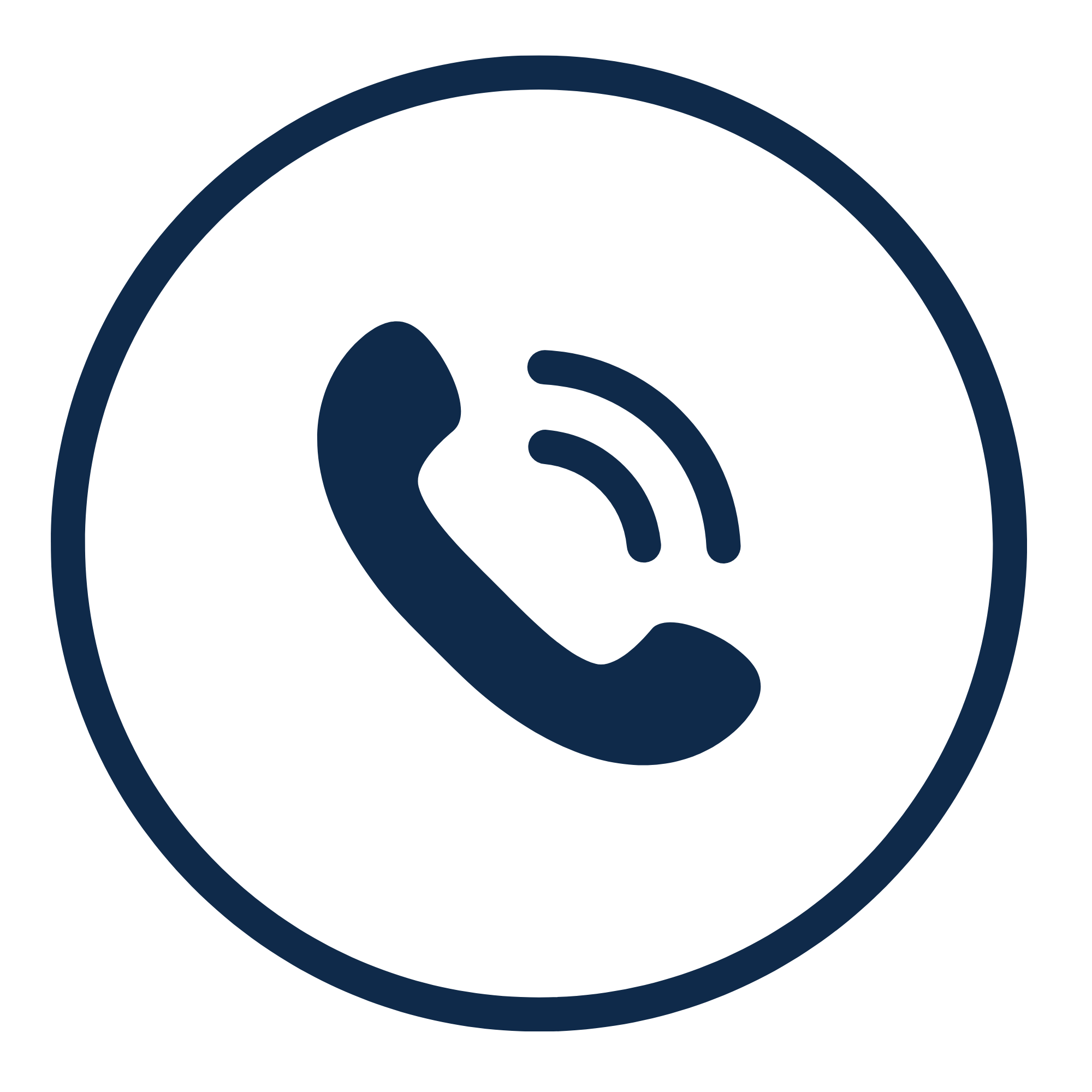 Black background with a stylized blue phone icon and a circle outline.