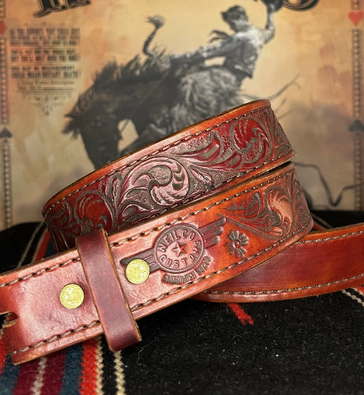 Hand Cut and Tooled Western Acanthus Vine Leather Belt