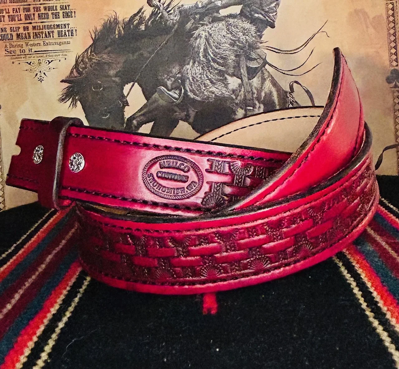 Hand-Tooled Basketweave Leather Belt