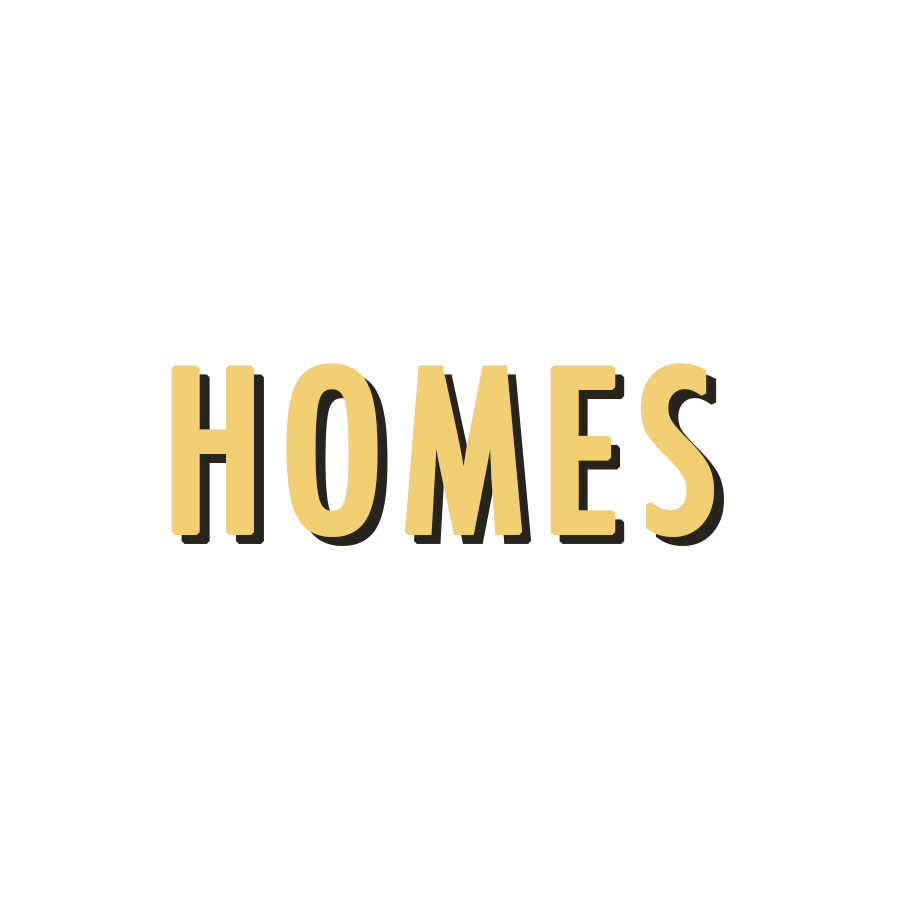 a midcentury home is shown in the desert with a vintage car out front.  the text reads "homes" indicating that you can click here to browse vintage homes