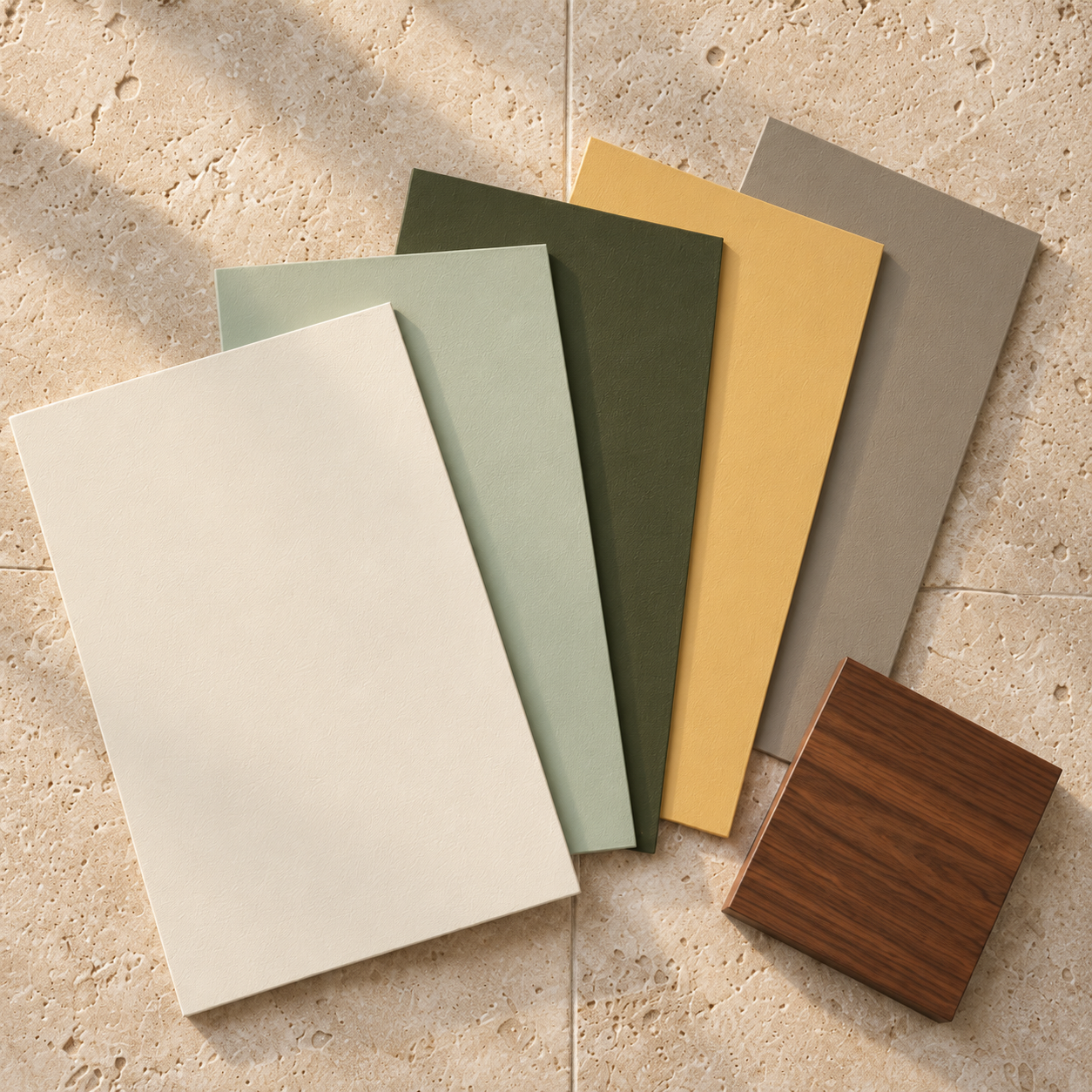 an image is shown with a palette of paint colors on a sherwin Williams fan deck to imply that the viewer can hire this company to provide a service to find the best mcm paint colors