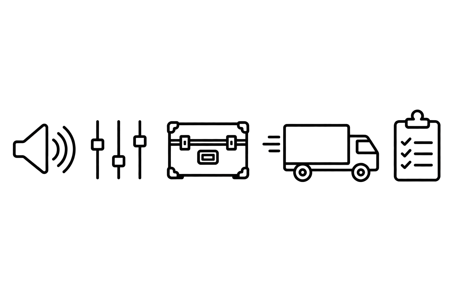Icons representing live sound, mixing,  services including touring, and logistics.