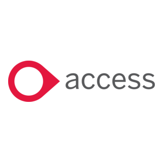 Access logo with a red circular icon and gray text on a black background.