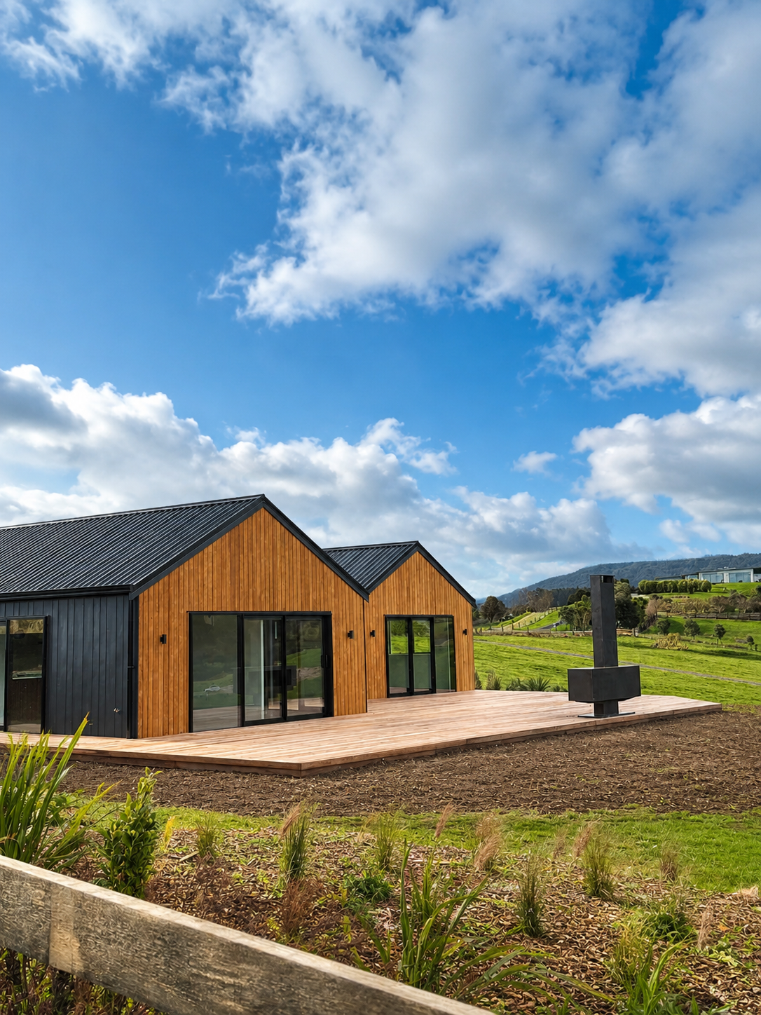 Exterior in a completed Benchmark Build new home in Mangawhai.