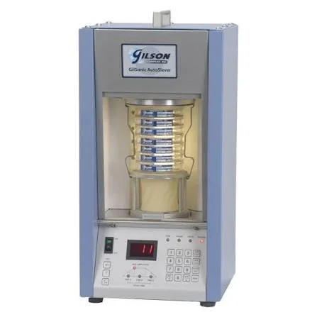 Laboratory device labeled Gilson Galsanic Auotsleever with a digital display, control panel, and multiple glass tubing attachments.