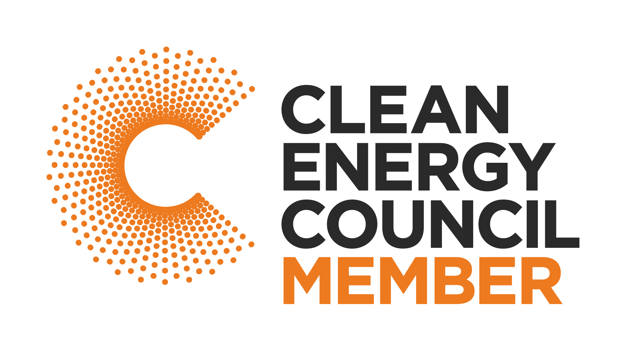 Logo of the Clean Energy Council Member with a dotted orange circle and black text.