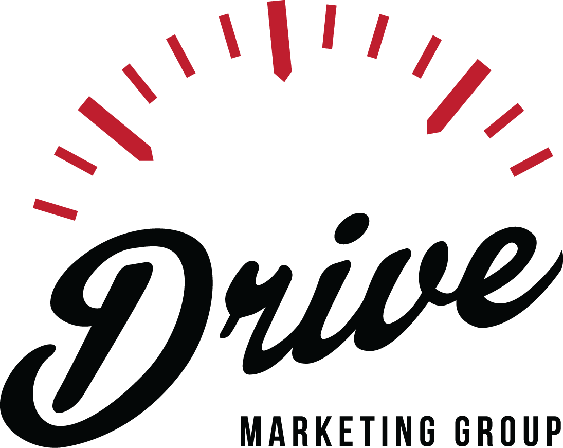 Logo for Drive Marketing Group with a stylized speedometer graphic and the words 'Drive' and 'Marketing Group'.