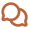 Two overlapping speech bubbles, one larger and one smaller, in brown outline.