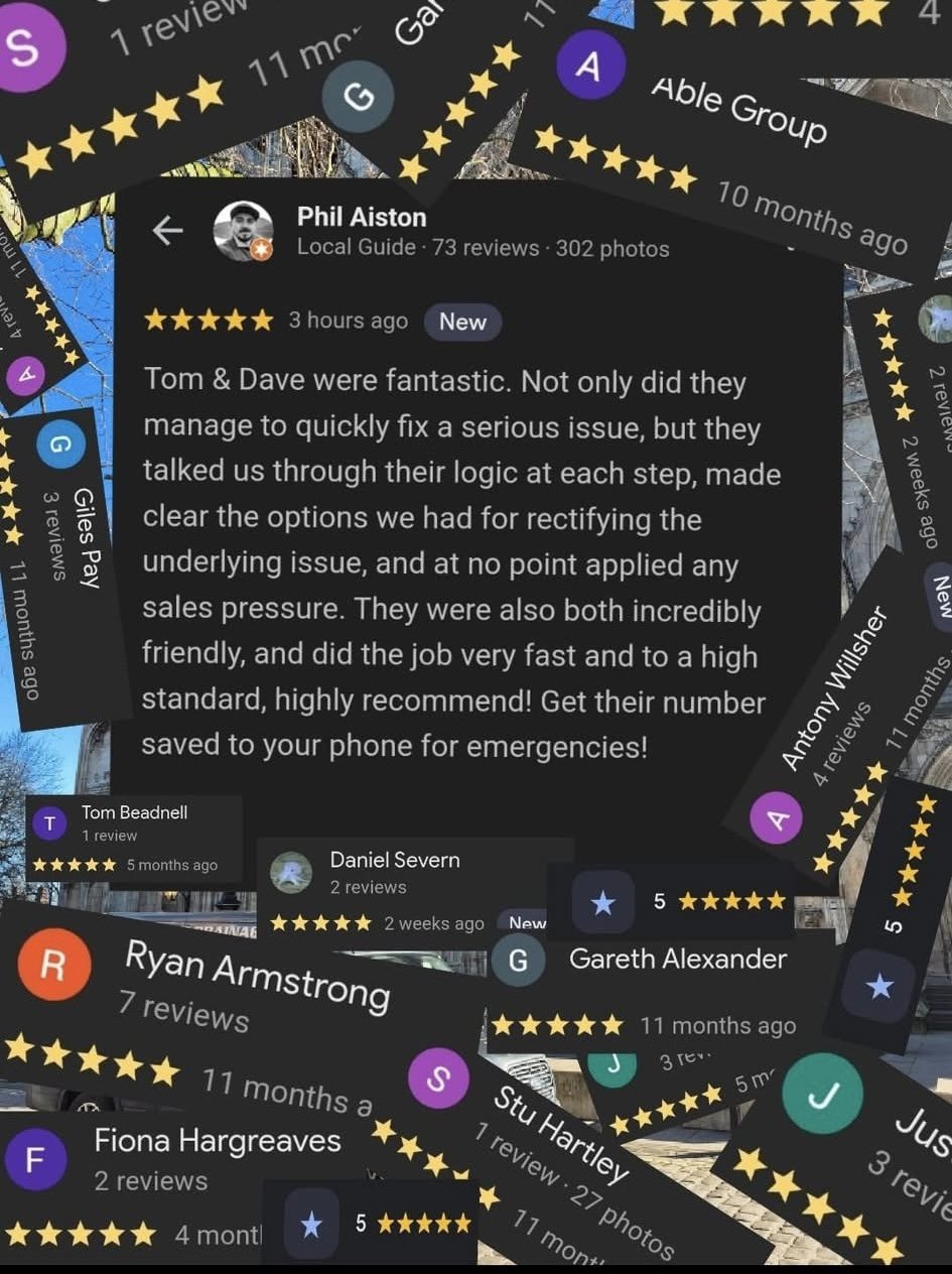 A collage of multiple online reviews and star ratings for a service, featuring reviews from different reviewers with varying star ratings and timestamps.