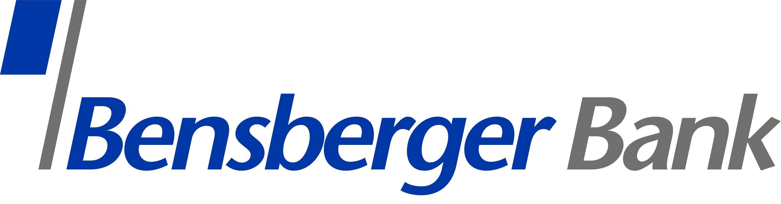 Logo der Bensberger Bank mit blauer und grauer Schrift auf weißem Hintergrund.
