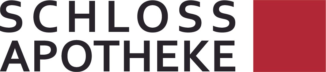 Logo 'SCHLOSS APOTHEKE' mit rotem Rechteck auf der rechten Seite.