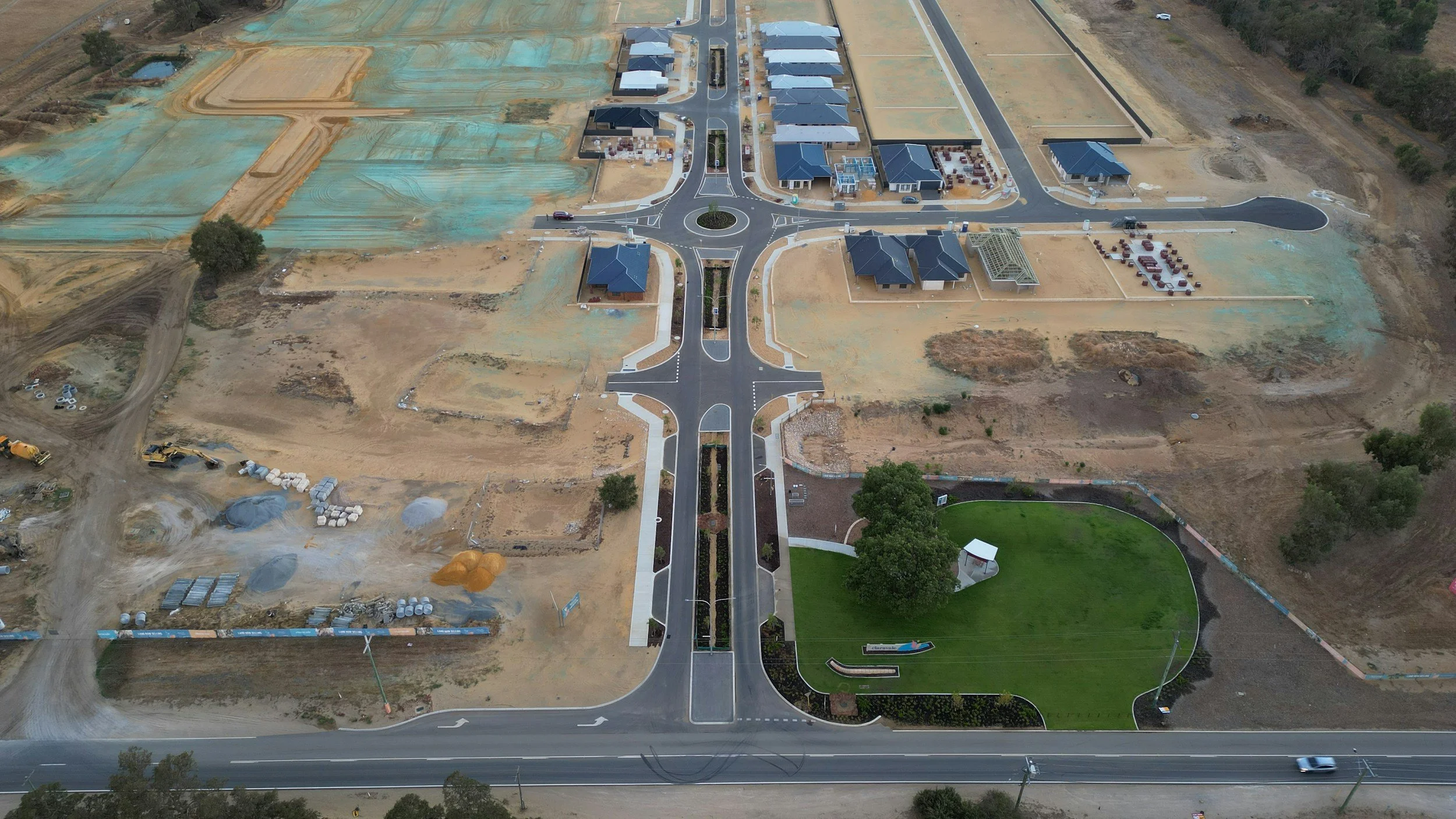 An urban development site in NSW, showing roads and buildings under construction
