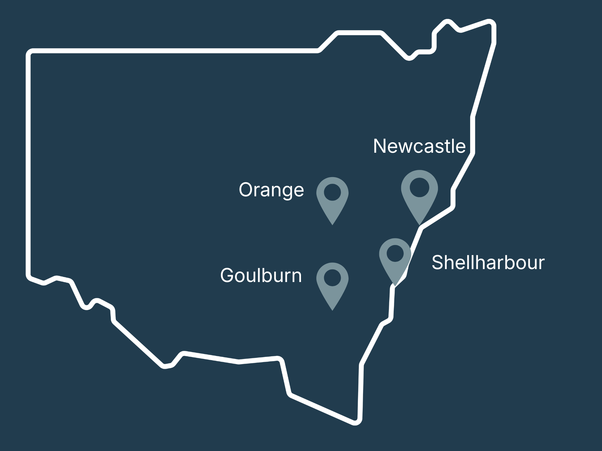 Map of NSW showing wedgetail office locations around the state