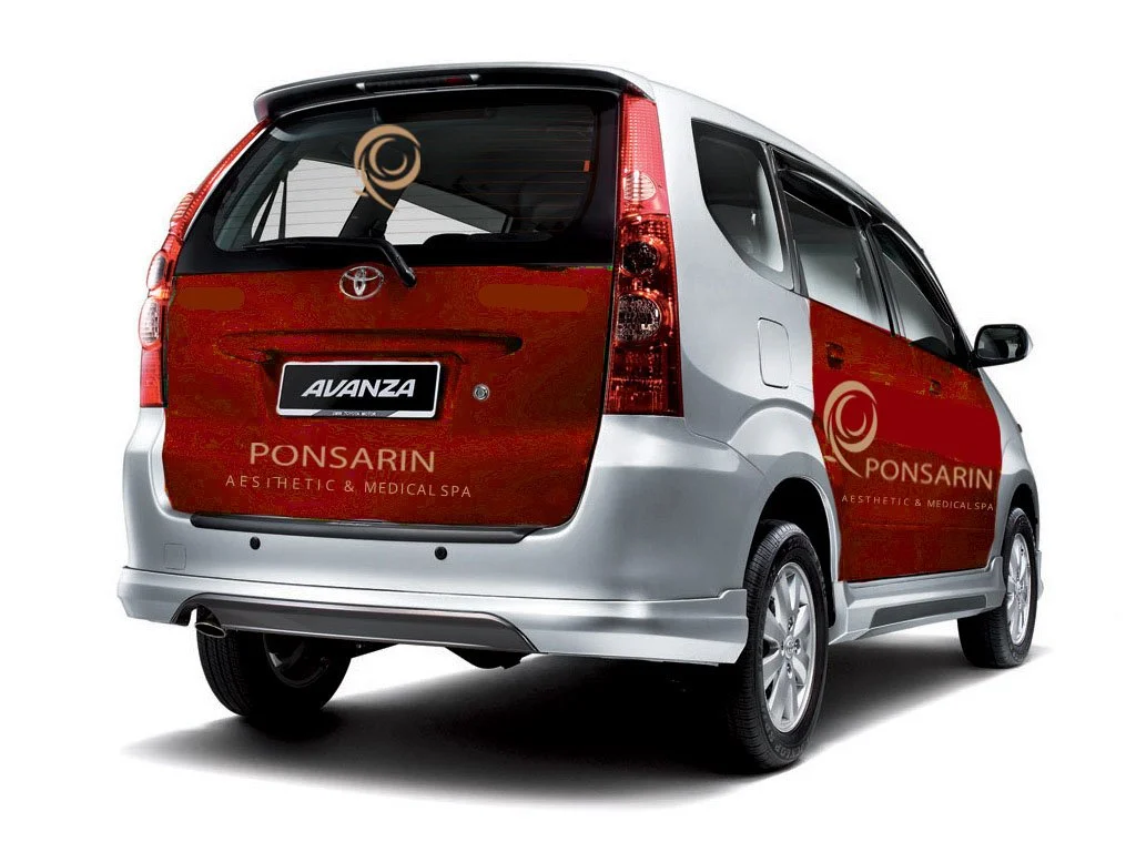 Toyota Avanza branded with the Ponsarin Clinic logo, used for complimentary client transportation.