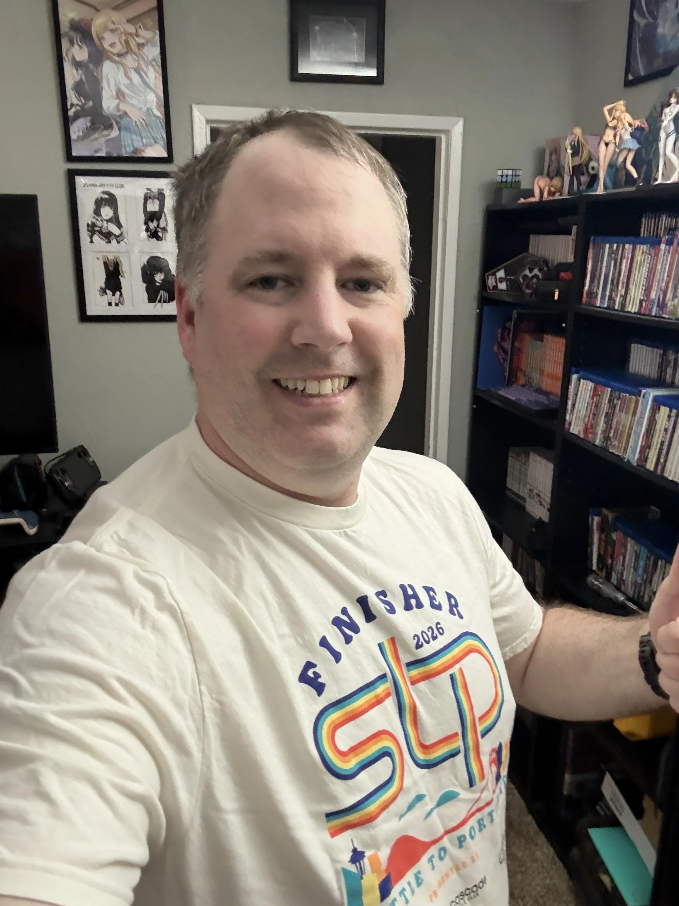 Clean shaven and rocking my 2026 STP finisher shirt.