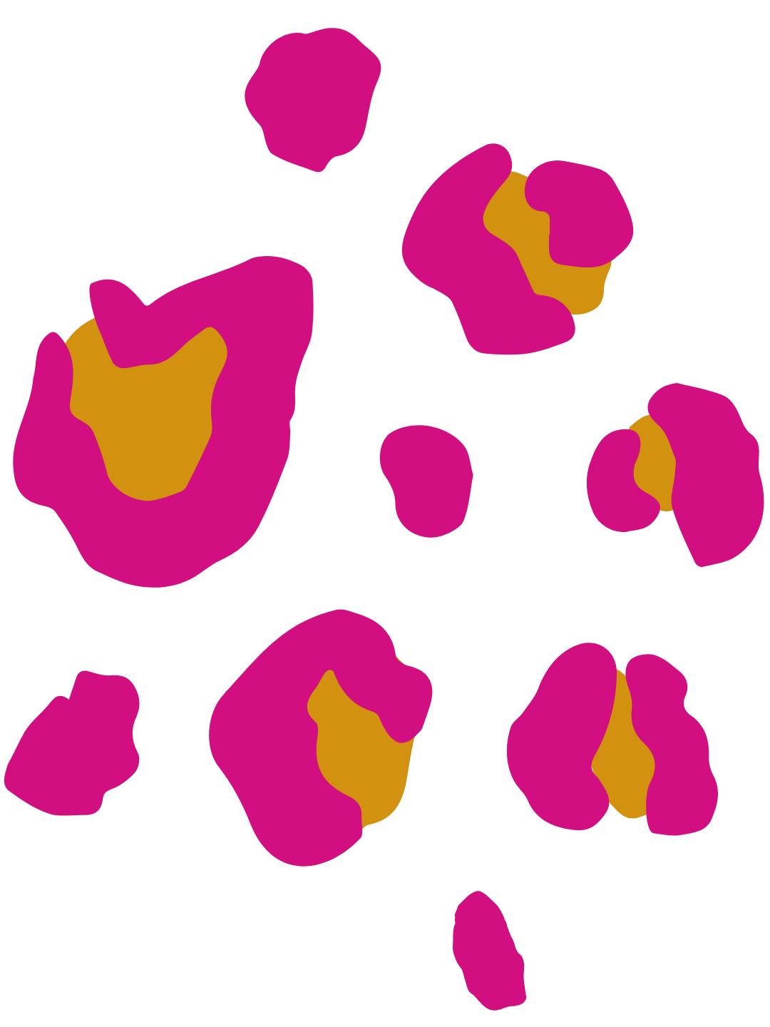 abstract representation of pink and yellow shapes on a black background.