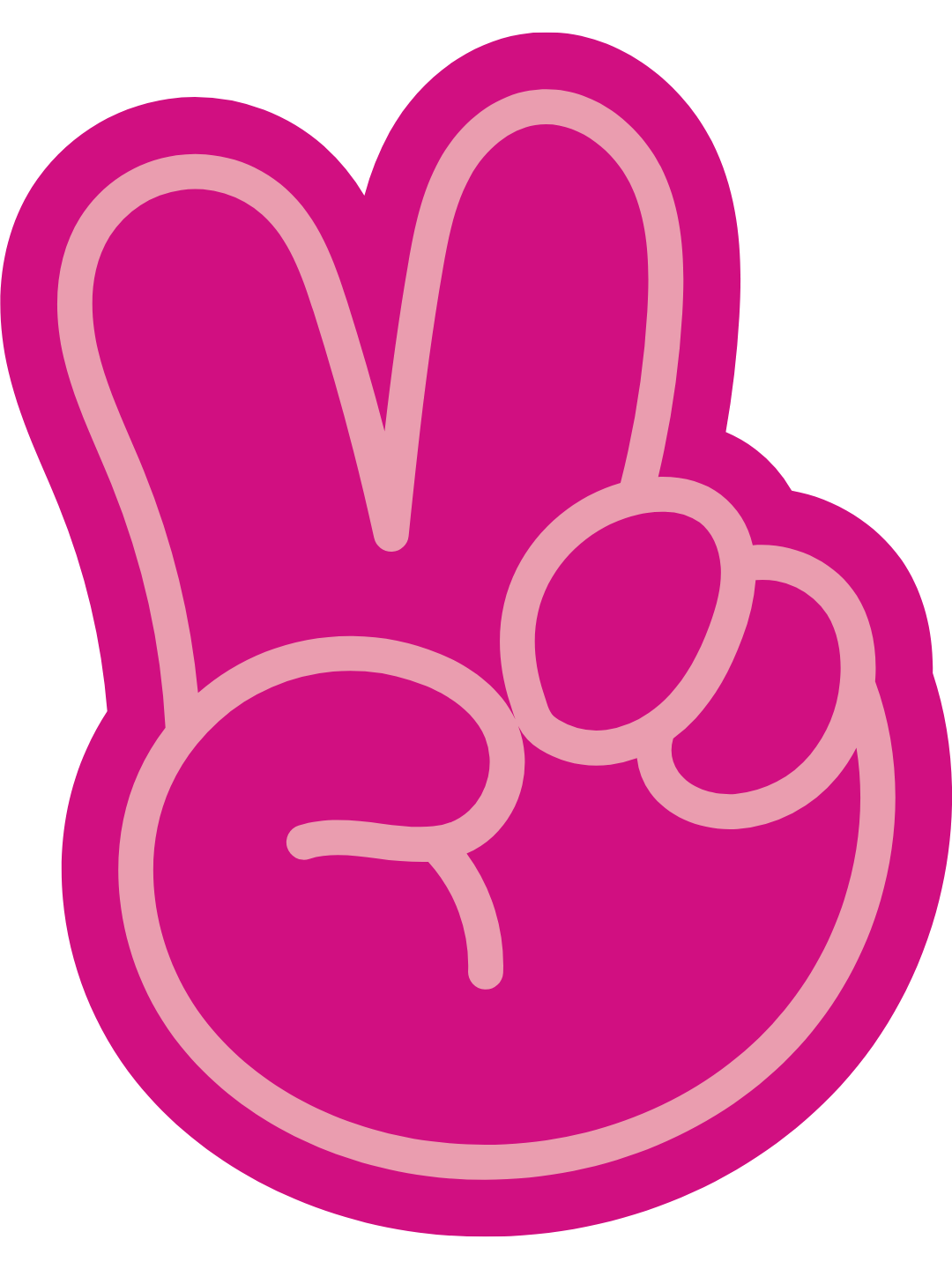 Pink peace sign hand gesture illustration outlined in light pink.