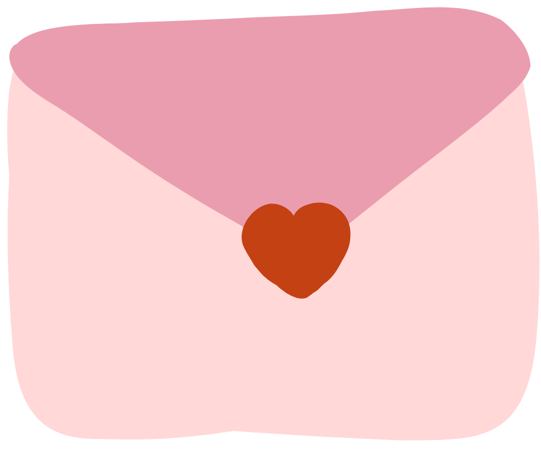 A pink envelope with a darker pink flap and a small red heart seal.