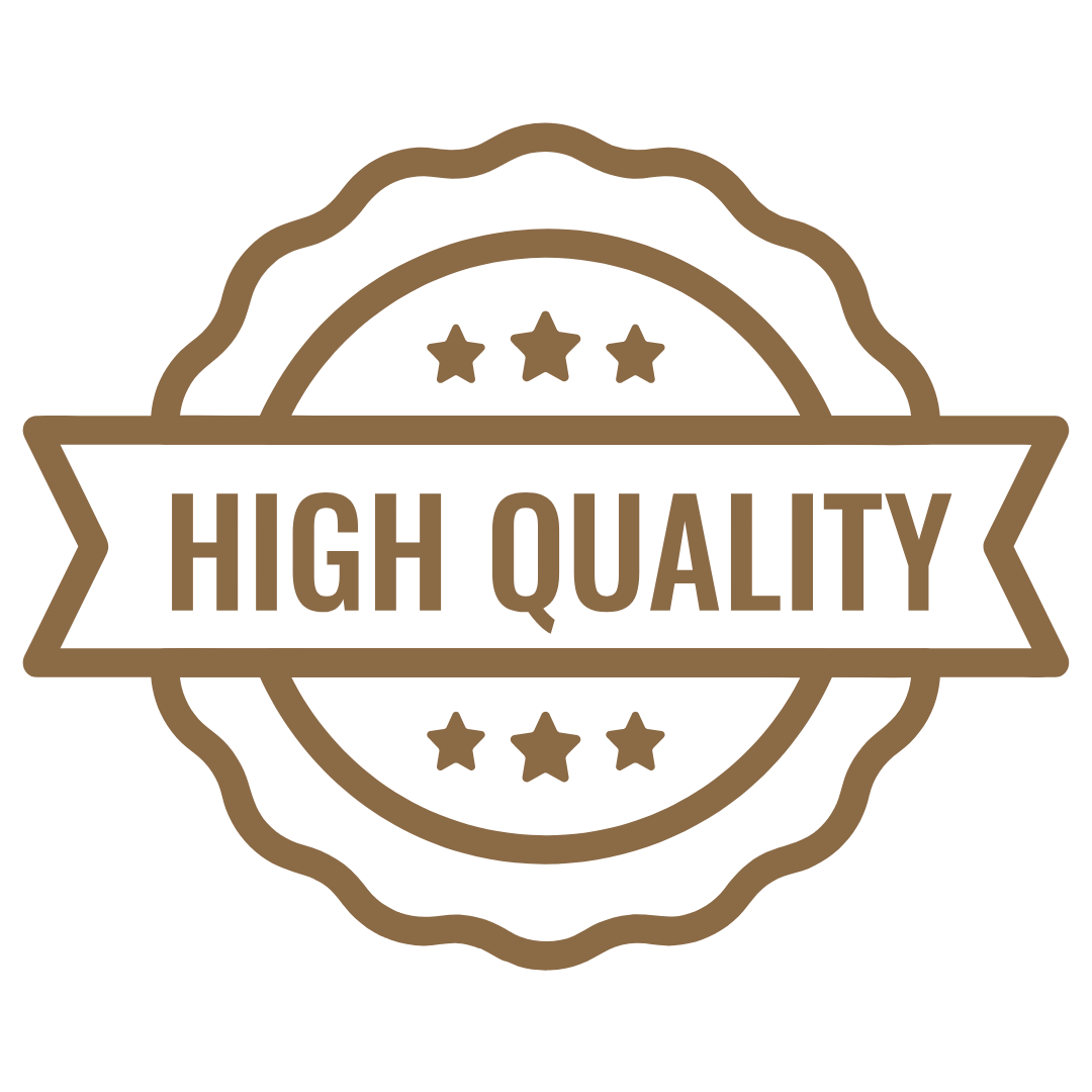 Badge with the text 'High Quality', stars above and below, and a scalloped border.