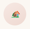 Illustration of a house with an orange roof and green bushes