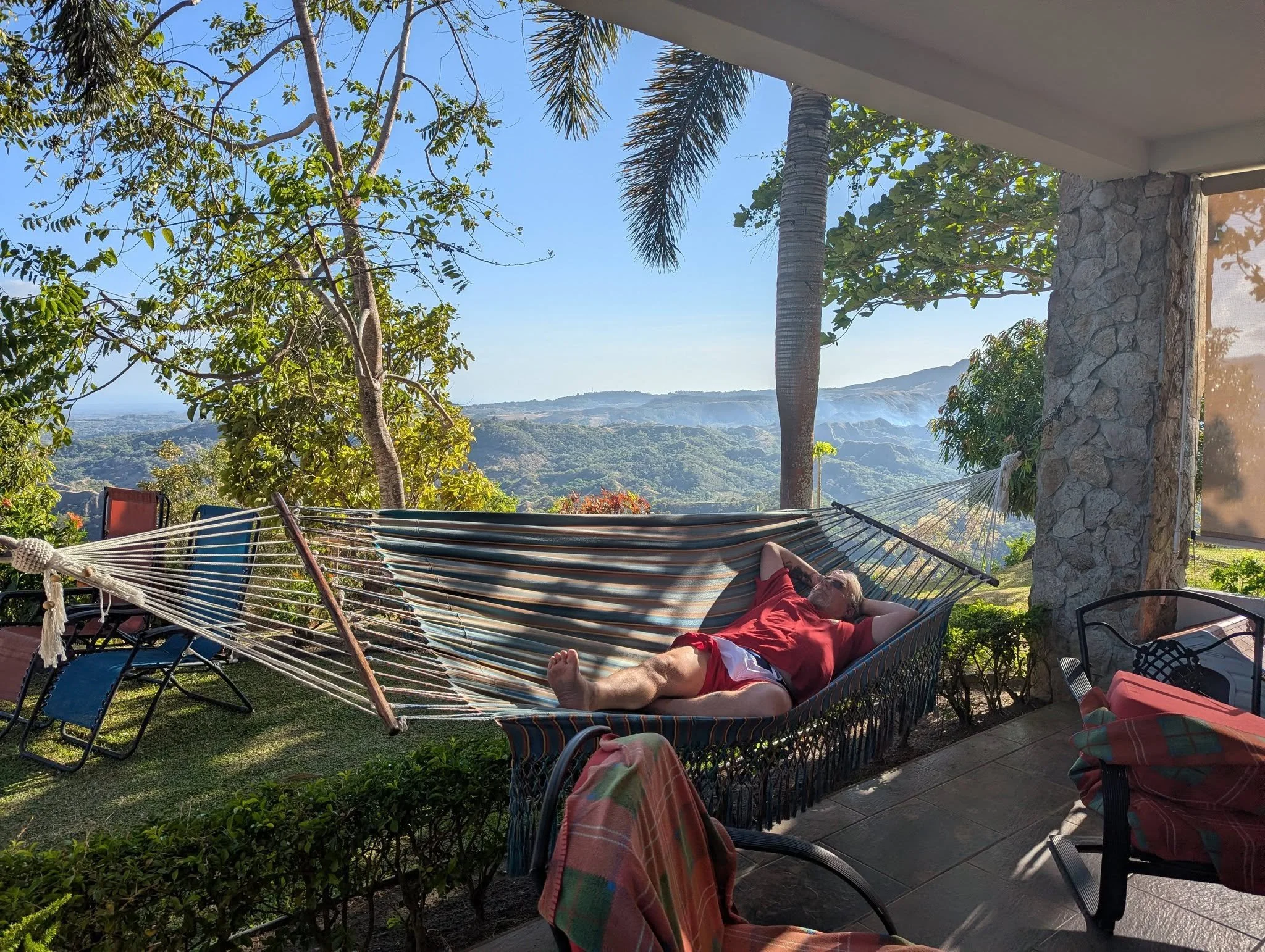 Relaxing in a hammock overlooking the mountains near La Laguna, Panama