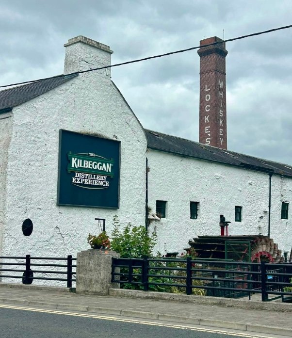 Exterior of historic Kilbeggan Distillery in County Westmeath during our Ireland road trip.