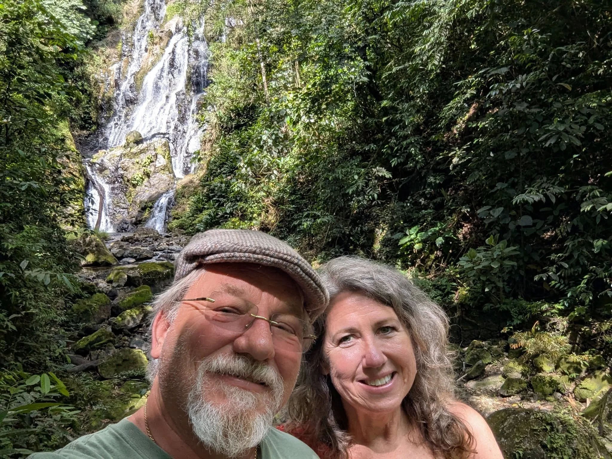 Brian and Gina at a waterfall discovered while exploring the back roads around El Valle de Antón, Panama.