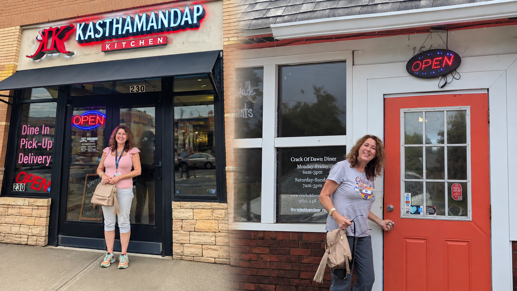 Gina outside Kasthamandap Kitchen and Crack of Dawn Diner during our Charlotte NASCAR weekend.