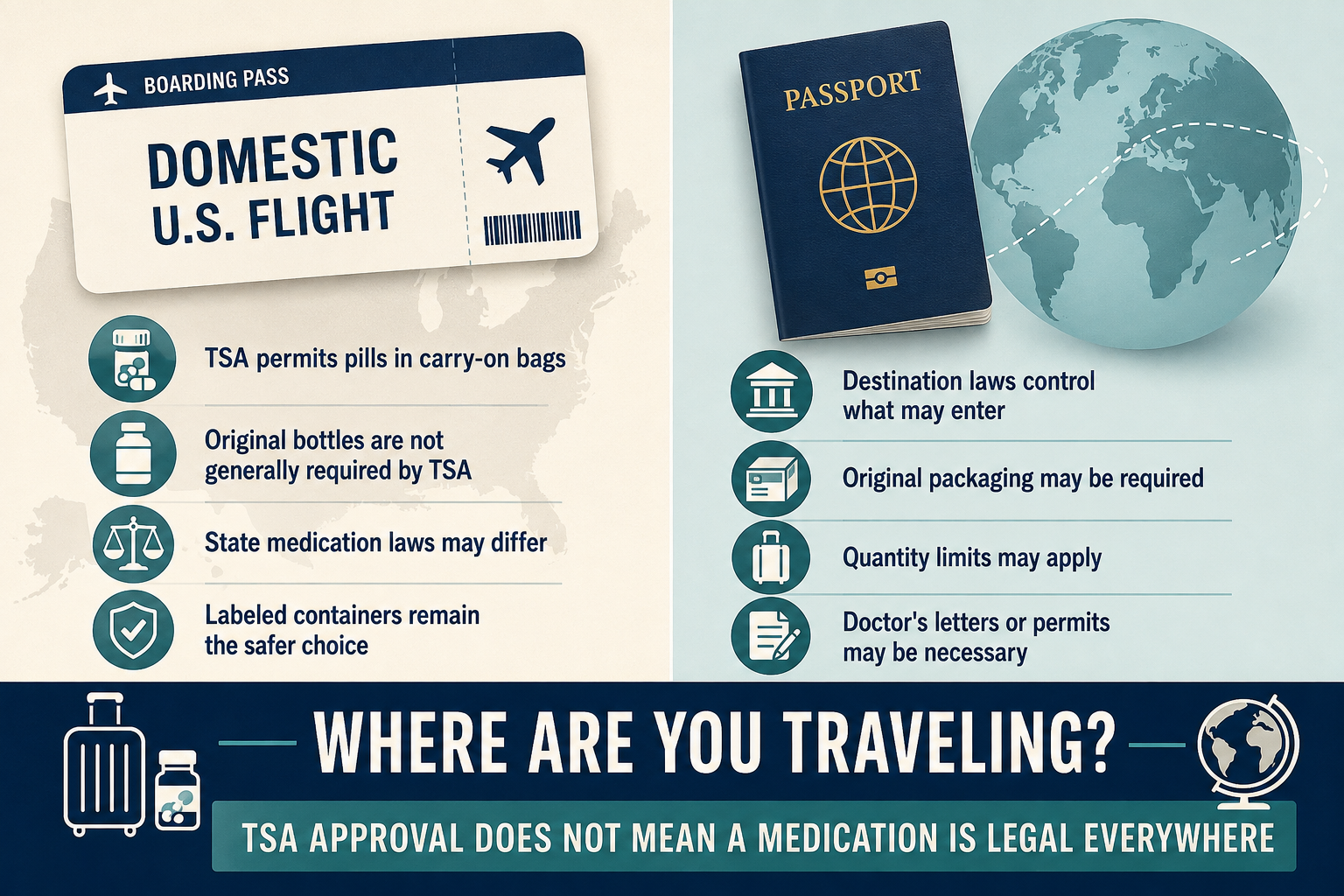 Comparison of domestic TSA screening rules and international prescription medication requirements