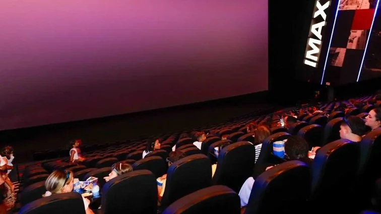 Interior of the Miraflores Locks IMAX theater, where visitors watch a film explaining the Panama Canal's history and operations.