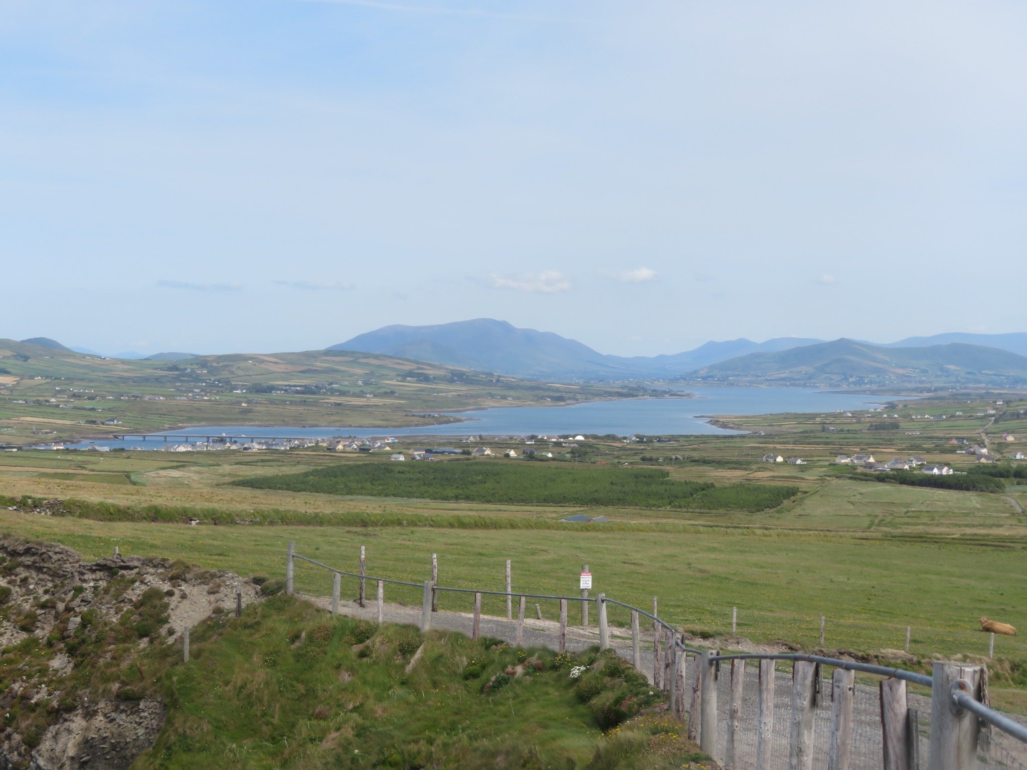 Winding road through the coastal Irish countryside viewed from above during our road trip