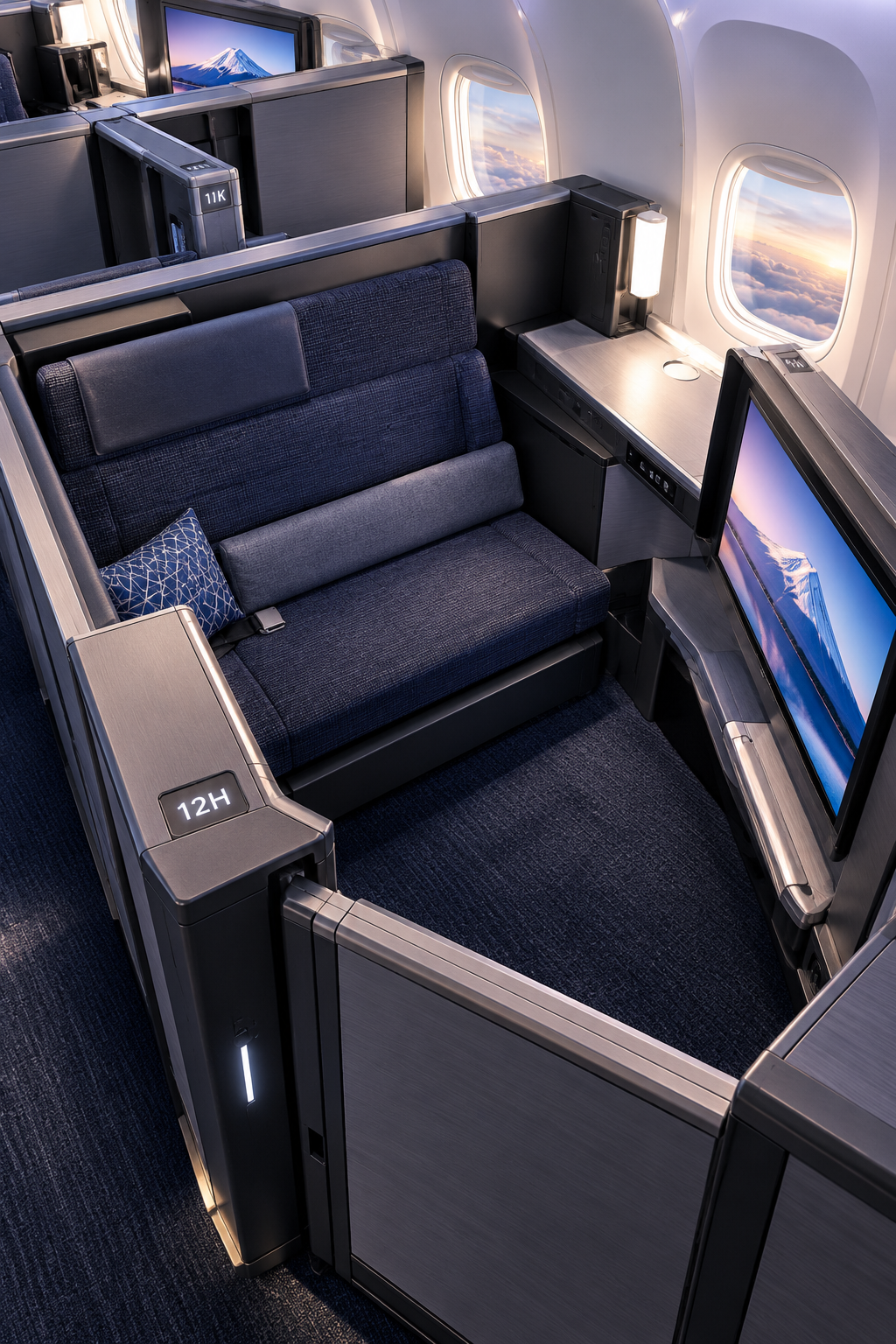 Conceptual illustration of ANA THE Room Business Class showing its exceptionally wide sofa-like private suite.