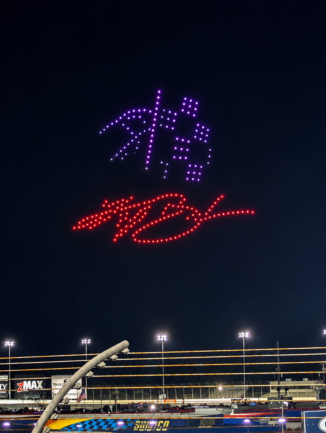 Drone light show during the Friday evening celebration of life at Charlotte Motor Speedway.