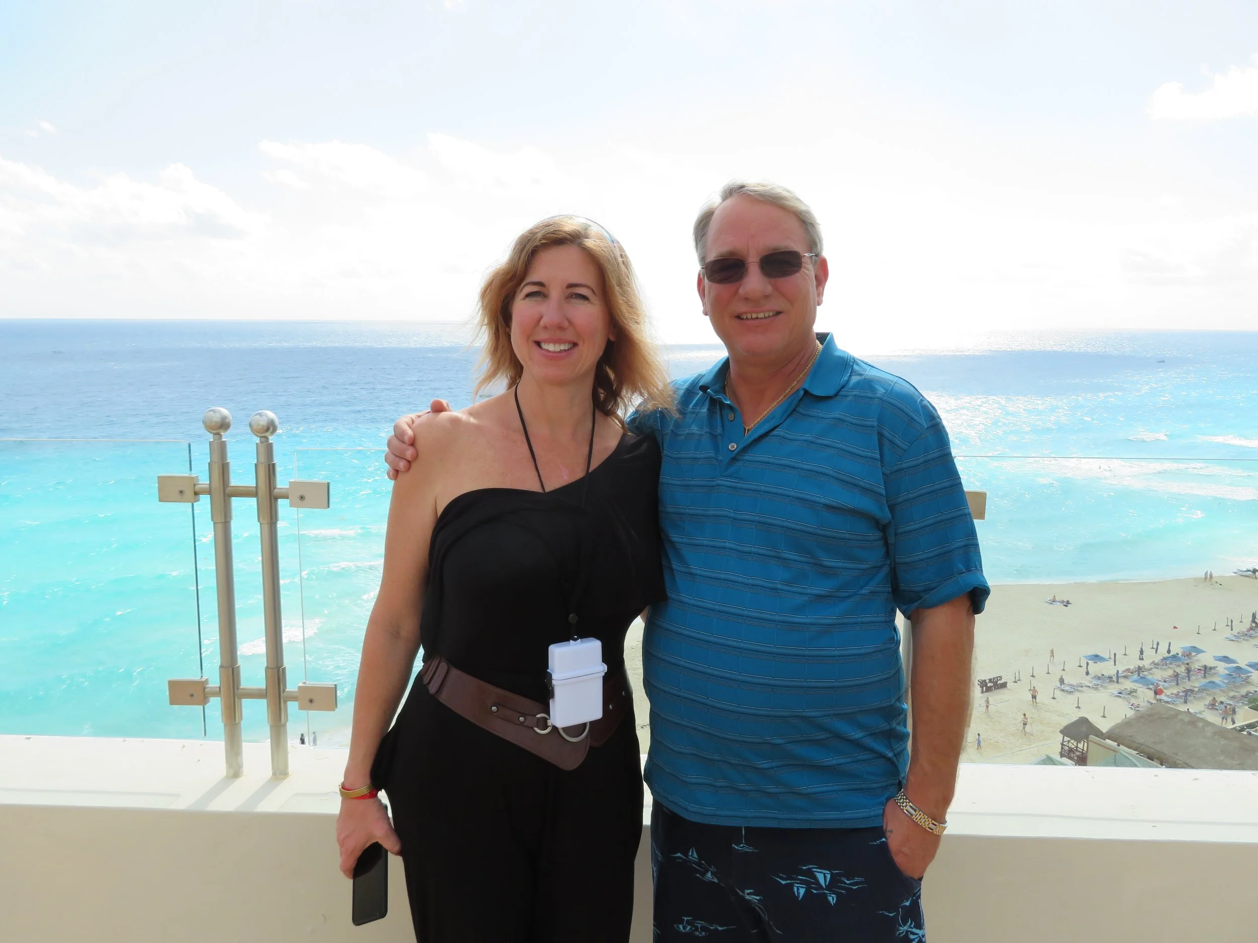Brian and Gina overlooking the Caribbean Sea during their January 2019 honeymoon in Cancun, Mexico.