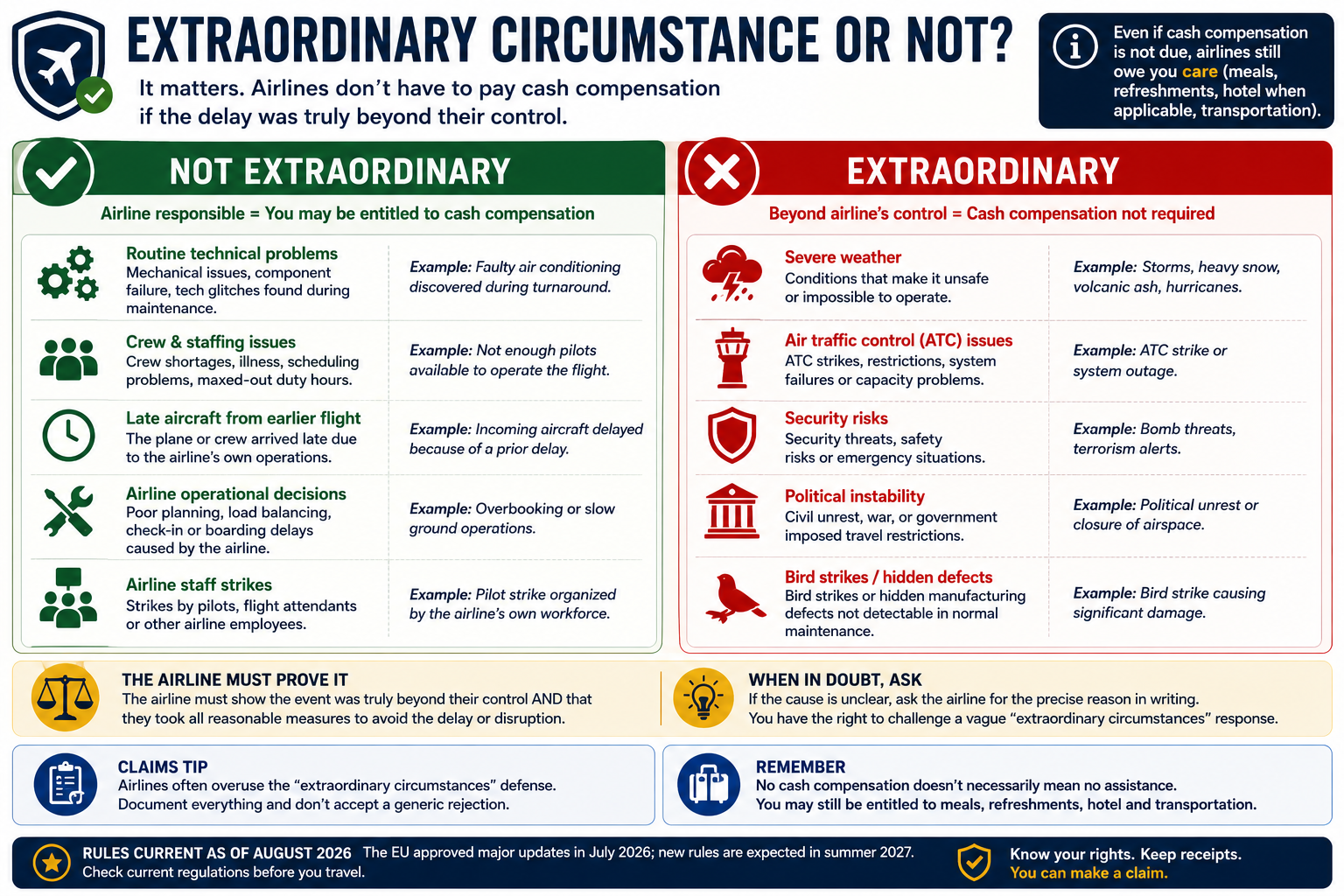 EU261 and UK261 guide comparing airline operational problems with extraordinary circumstances such as severe weather, air-traffic-control restrictions and security events.