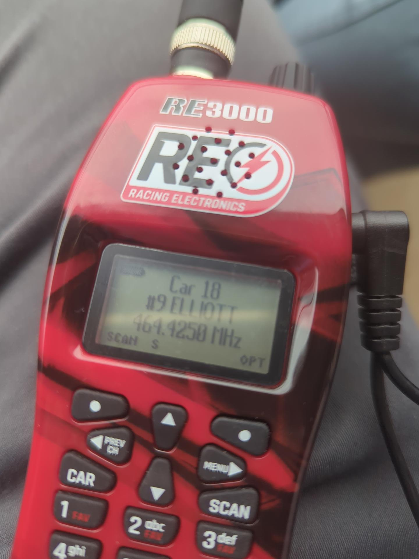 Red Racing Electronics RE3000 scanner programmed to listen to Chase Elliott's NASCAR team communications.