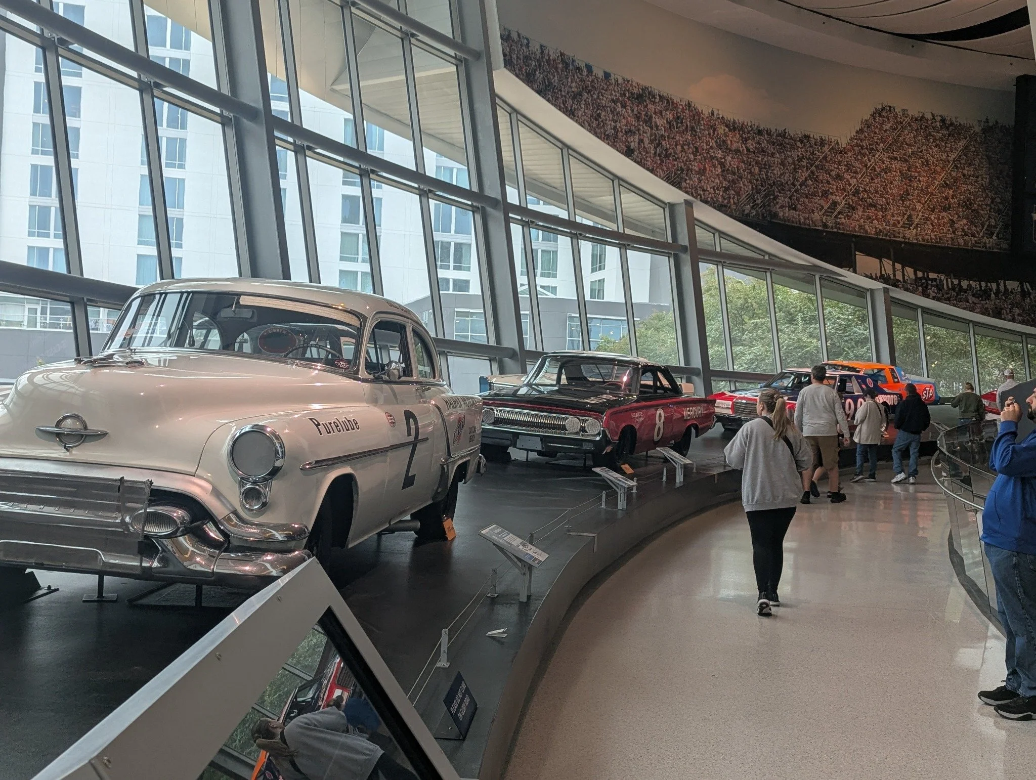 Racing history exhibits inside the NASCAR Hall of Fame in Charlotte.