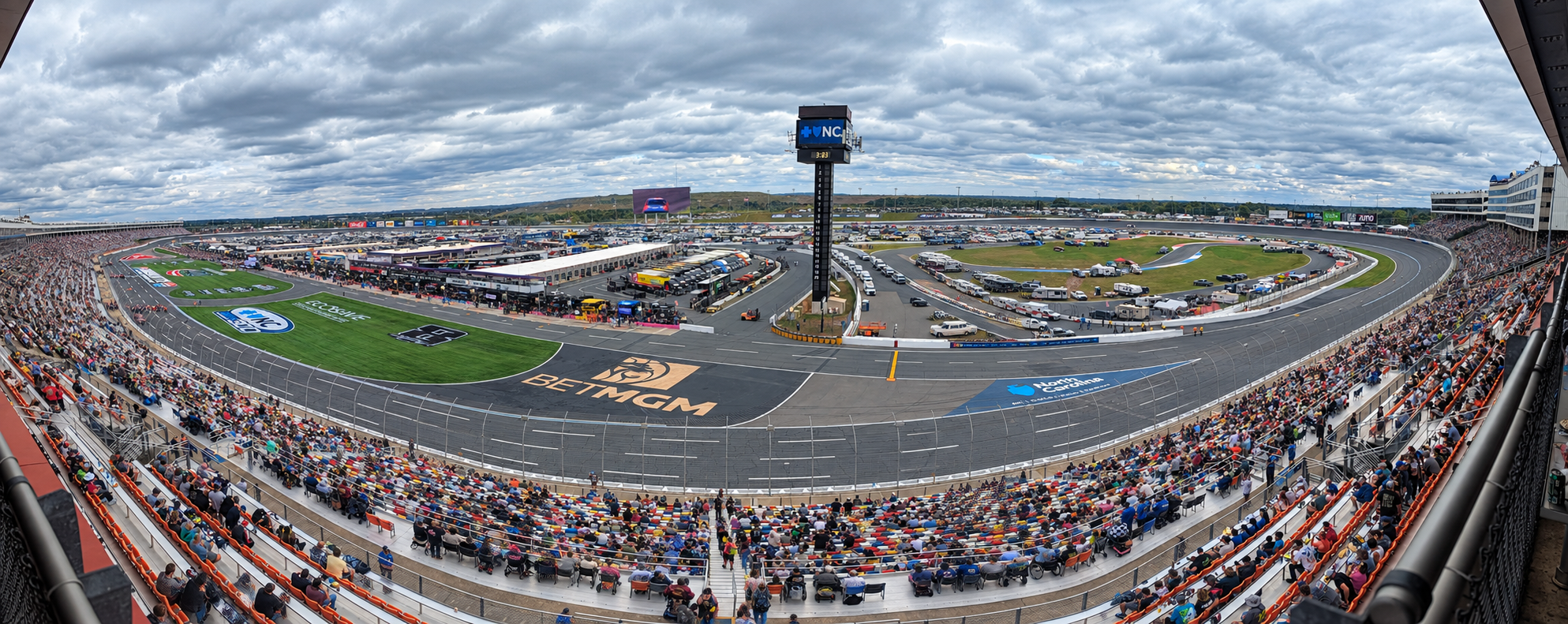 Panoramic view of Charlotte Motor Speedway and the racing surface from Section 304.